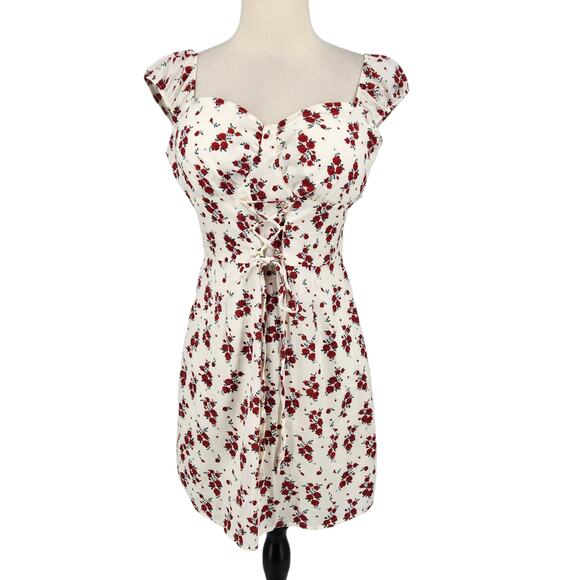 Nasty Gal Lace-Up Floral Mini Dress Size 6 Sweetheart Neckline Romantic - Picture 1 of 6